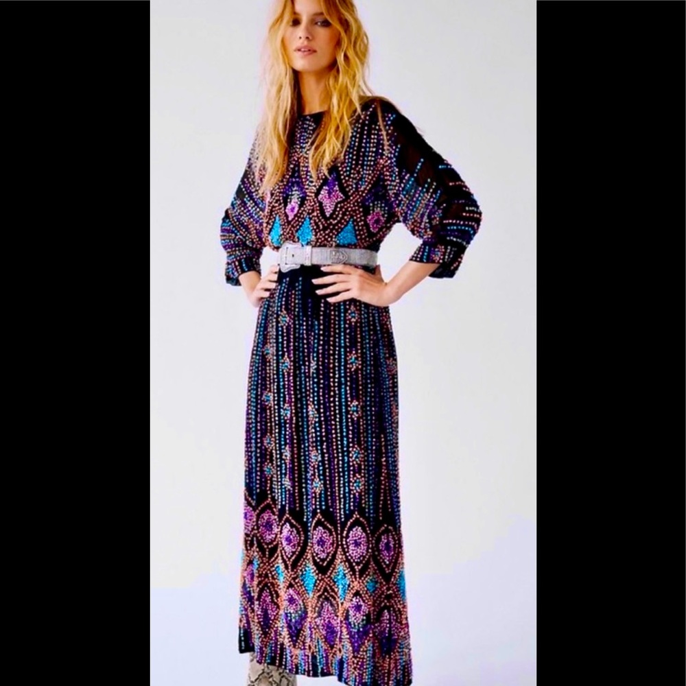 NWOT: ANTIK BATIK EMILIE BEADED MIDI DRESS SZ M